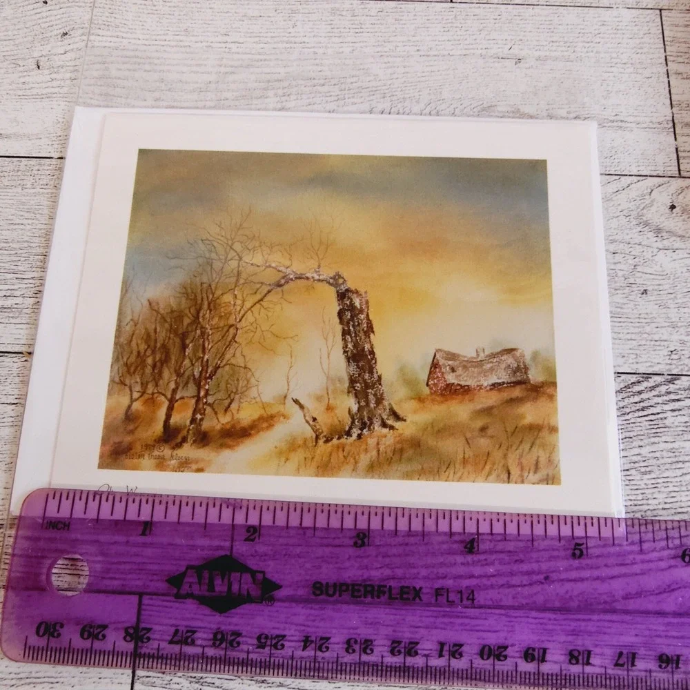 Vtg 1979‎ Rustic Old Wisconsin Countryside Watercolor Print Blank Greeting Card